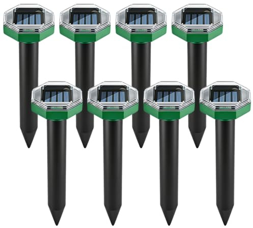 LYPPUL Lot de 8 répulsifs solaires anti-taupes à ultrasons pour la pelouse et le jardin - Répulsif solaire contre les taupes - Pour repousser les campagnols, les rongeurs, les serpents