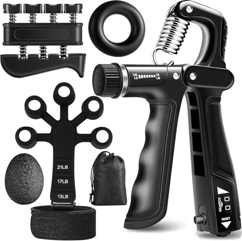 Grip Strength Trainer Kit 5 Pack, Complete Hand Strengthening Devices Set Includes Adjustable Hand Gripper Strengthener, Finger Exerciser, Forearm Strengthener and Stress Relief Ball