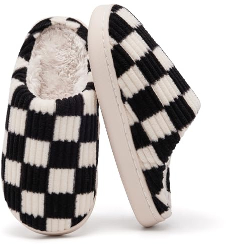 Guyarns Kids Slippers for Boys Girls Plush Lined Memory Foam Checkered Slippers Non-Slip Sole Winter Warm Bedroom Cloud House Shoes Indoor Outdoor
