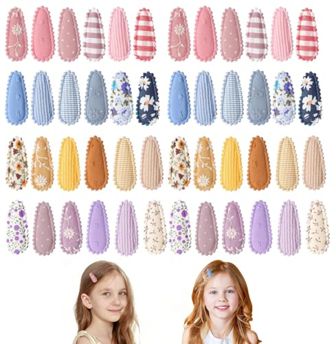 48 Pcs Toddler Hair Clips, Mini Fabric Snap Hair Clips for Little Girls Baby Kids, Non Slip Plaid Cloth Hair Accessories for Fine Hair Flower Bows
