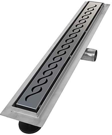 VILSTEIN Duschrinne 90cm, Edelstahl Bodenablauf Komplettset, extra flach, Siphon mit Geruchsstop, Haarsieb - Kurze Welle