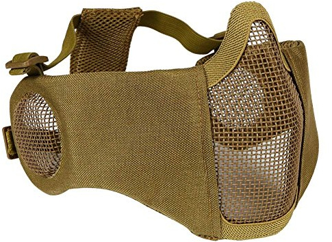 AOUTACC Airsoft Mesh Mask, Half Face Mesh Masks with Ear Protection for CS/Hunting/Paintball/Shooting (Mesh Ear, Tan)
