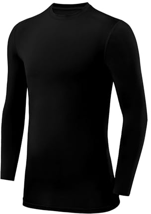 PowerLayer Kids Base Layer Long Sleeve Compression Shirt. Lightweight and Moisture Wicking Thermal Top for Football, Rugby, Soccer and Gym for Boys Black, L