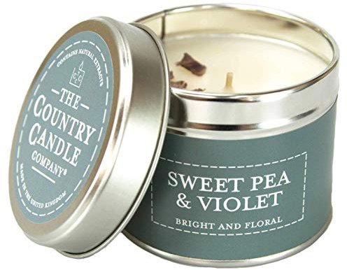 The Country Candle Company Pastels Tin Candle – Sweet Pea and Violet Scented, Up to 35 Hours Burn Time