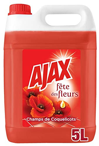 AJAX - Nettoyant Ménager - Multi surfaces & Sol - Fête des Fleurs, Parfum Coquelicots - Sans rinçage - Idéal collectivités - Grand Format Bidon de 5L
