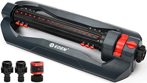Eden 94112 - Aspersor oscilante Turbo de 3 vías para Patio Grande y césped con Sistema de Arranque de conexión rápida, Cubre hasta 4499 pies Cuadrados