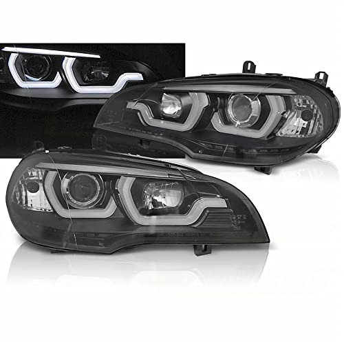 LED Tagfahrlicht 3D Angel Eyes Scheinwerfer in schwarz passend für BMW X5 E70 2007-2013 Halogen