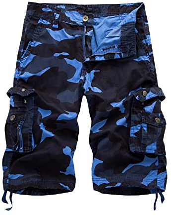 Vintage Cargo Shorts Hombres Pantalones Cortos Cargo Bermuda Cargo Leisure Shorts Múltiples Bolsillos Camuflaje Pantalones Cortos de Combate Militar Pantalón Corto para Camping Senderismo Pesca 8XL