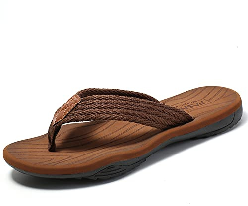 MGGMOKAY Tongs Homme Sandales de Sports Soutien de Voûte Plantaire Flip Flop été Plage Piscine Antidérapant,Marron,45