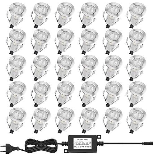 CHNXU Lot de 30 Lampe de Spot LED Mini Ø18mm Eclairage encastré Inox pour Terrasse Enterré Plafonnier, IP67 Etanche DC12V Lumière Extérieure pour Chemin Escalier Paysage Etape Bleu