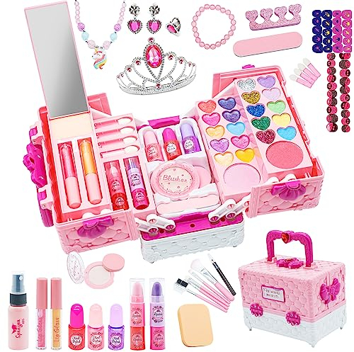 Kinderschminke Set Mädchen Kinder Make Up Set - Kinder Schminkset Mädchen,Kinder Schminkkoffer Mädchen Spielzeug,Prinzessin Weihnachts Geburtstags Geschenke für Mädchen 4 5 6 7 8 9 10 11 Jahre Rosa