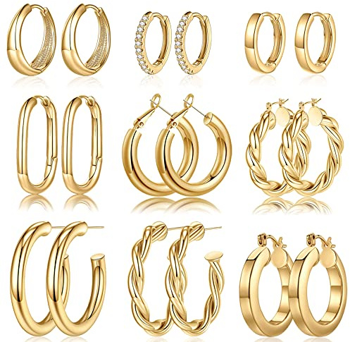 Yesteel 14K-Gold-Plated Hoop Earrings, 14k-Gold-Plated Small Hoop Earrings for Women Trendy Hypoallergenic Womens Hoops Huggie Earring, Jewelry Gifts for Women Her