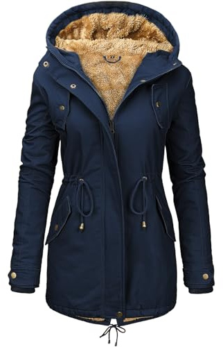 Nadeer Parka Cappotto Invernale da Donna Caldo Elegante Giacca con Cappuccio Outwear Hoodies Outdoor Antivento Cappotto Imbottito con Tasche(Navy,XL)