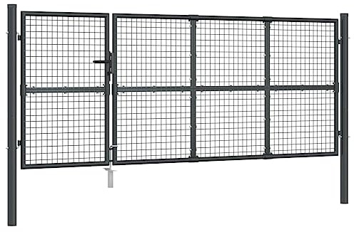 Tidyard Cancello,per Recinzione,da Giardino,in Rete Acciaio Zincato,Antracite,350x175 cm,Cancello Doppia Anta,Cancello da Giardino,Cancello Metallo,Cancello Acciaio,Cancello per Esterno