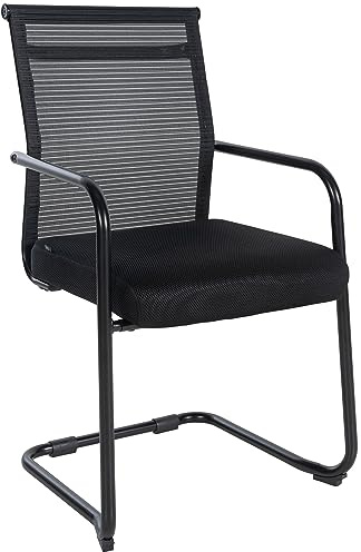 CLP Silla Cantilever Denny con Respaldo En Malla Transpirable I Silla De Conferencia con Base Metálica & Reposabrazos, Color:Negro