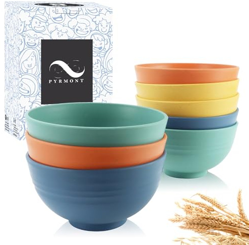 PYRMONT Wheat Straw Bowls Set of 8, 10 OZ Small Bowls for Kids, Cereal, Dessert & Snack, BPA-Free, Dishwasher & Microwave Safe