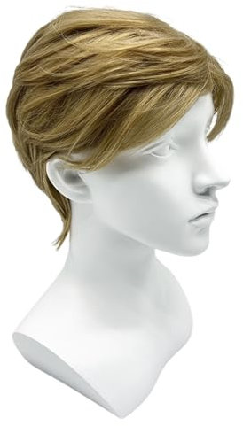 SKHAOVS Mens Short Layered Blonde Color Wig with Bangs for Male Halloween Party Costume - Daily Use, Heat Resistant Synthetic Hair Wig