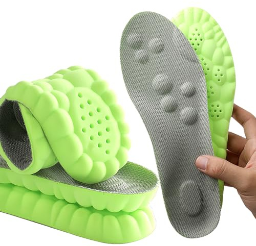 Innersulor i minnesskum med fotvalvsstöd, för dam och herr, iläggssulor med komfortmassage, skoinlägg för träningsskor, sneakers, sportskor, arbetskängor, andningsbara, stötdämpning (grön, 7/7,5 UK)