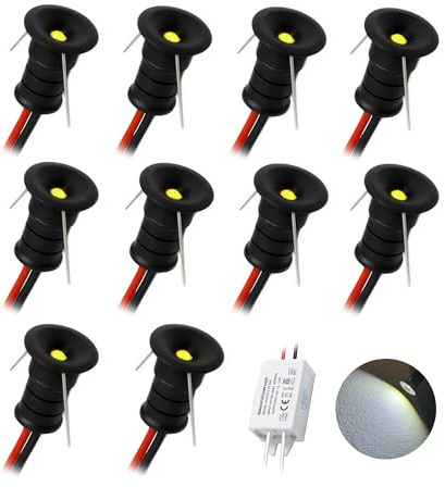 10pz Mini Faretto LED 12V 0.5W, IP65 Impermeabile Spot Faretti Piccoli Da Incasso 220V, 10mm Spotlight Punto Luce Per Cartongesso Parete Scale Interne Vetrinetta Corridoi(Nero Bianco Freddo, 120°)