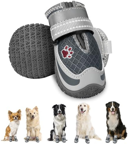 SlowTon Hundeschuhe Pfotenschutz, 2 Stück atmungsaktive Hundeschuhe mit Rutschfester Sohle, verstellbarem reflektierendem Klettverschluss wasserdichte Hundeschuhe für kleine, mittlere und große Hunde