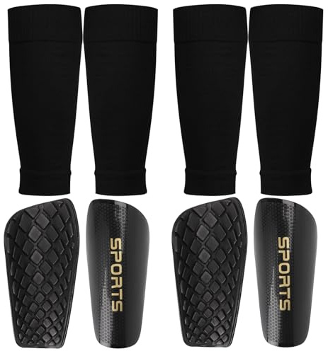 Langray Espinilleras de Fútbol con Calcetines para Niños, 2 Pares Mini Espinilleras Futbol Niño Antideslizantes Negros Espinilleras Equipo de Protección de Fútbol para Niños Jóvenes (XL (140-160cm))