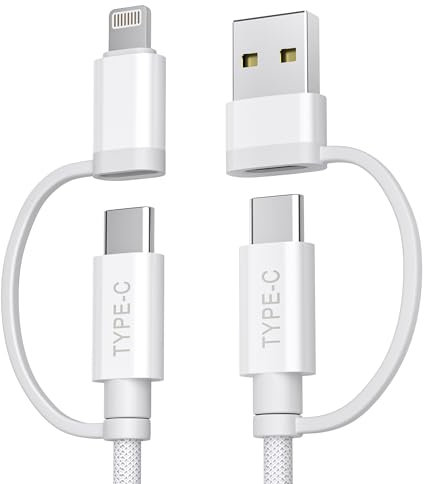 Basesailor pour iPhone 17 16 Pro Max Câble Chargeur,4-en-1 Multi USB C Cable 1M,Universel Type C Charge Rapide Cordon avec USB-A/Lightning pour 15 14 13,Carplay,Apple iWatch 11 10,Airpods 4 3,iPad,S25