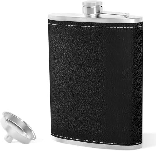 Flasque en acier inoxydable, 227 ml/8 oz, avec entonnoir, en acier inoxydable, adaptée au transport d'alcool, flasque de poche pour whisky, rhum, vodka, adaptée à la randonnée et aux fêtes, noire