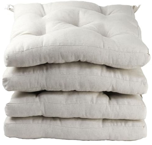 various Pack 4 Cojines para Silla，Cojin de Asiento Decorativo Funda de Poliéster y Relleno de Fibra Hueca 45x45x5cm,Ideal para Comedor, Terraza, Salón y Restaurante,Color Beige Lino