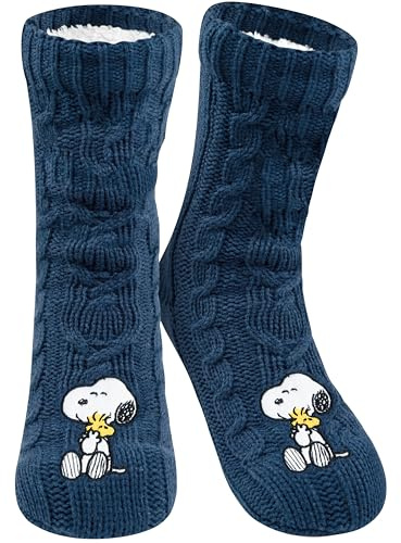 United Labels The Peanuts Snoopy Hut Socks - Knitted House Socks for Women Cuddly Socks Fluffy Winter Socks Warm Socks Blue, blue, 39-42