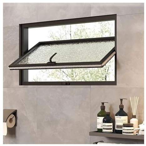 KPHYMOD Small Basement Windows 360° Rotating Shed Window Mobile Home Windows with Privacy Glazing Screen for Glass Block Cabins House Garage(Black,80X40CM/31.5X15.79IN)