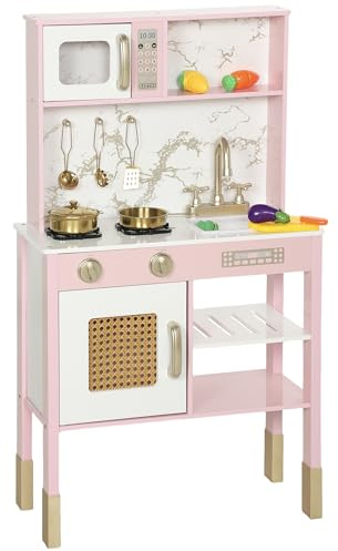 AIYAPLAY Kids Play Kitchen Toy Kitchen, Oven, Ages 3-6, 12Pcs, Pink