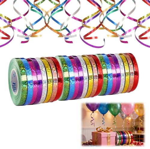 24 rollos de serpentinas largas para cumpleaños, brillantes y coloridas serpentinas en 8 colores, confeti, serpentinas metálicas, cinta de regalo, cinta decorativa para carnaval