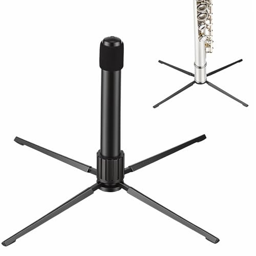 Dexpally Support de Flûte Traversière Pliable Pied de Trompette, Support 4 Pattes pour Flûte Traversière et Clarinette, pour Hautbois, Stand d'Instrument de Musique pour Musiciens et Étudiants