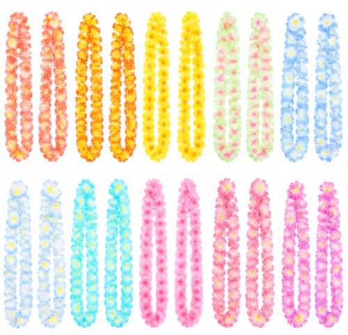 GWHOLE 20 PCS Hawaiian Flowers Garland, 90-100CM Tropical Floral Leis | Soft Polyester Fabric,Perfect for Summer Garden BBQ, Beach Pool Party and Luau Fancy Dress