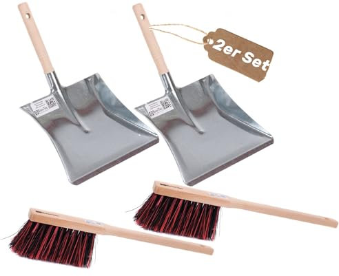 Qualitäts Kehrgarnituren Kehrsets von BawiTec Handfeger und Kehrschaufel Kehrblech mit Griff stabile robuste Ausführung verschiedene Borsten (2x Kehrset ArengaMix lang)