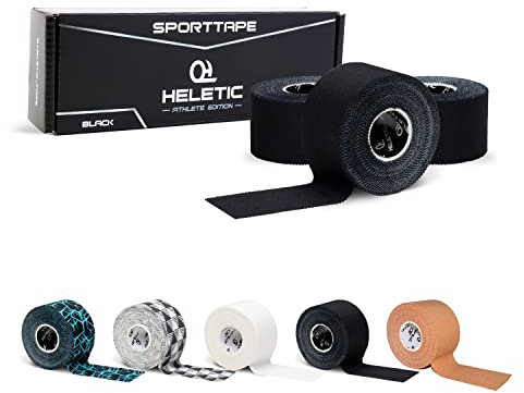 HELETIC Sporttape 3,8cm x 10m Athlete Edition - Tape mit extra starker Klebkraft, leicht abreißbar & wasserabweisend (Black (3 Rollen))