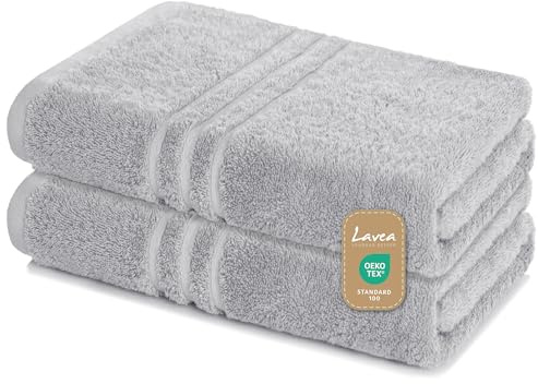 Lavea Lot de 2 serviettes de sauna 80 x 200 cm - Argenté - 500 g/m² - 100 % coton