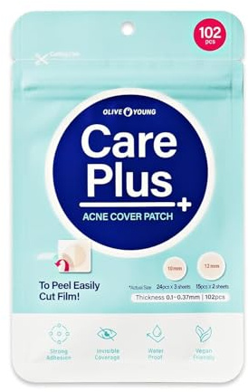 OLIVE YOUNG Care Plus Spot Patch | Hydrocolloid Acne Korean Spot Patch to Cover Zits, Pimples and Blemishes, for Troubled Skin and Face (Hydrocolloid, 102 Count (Pack of 1))