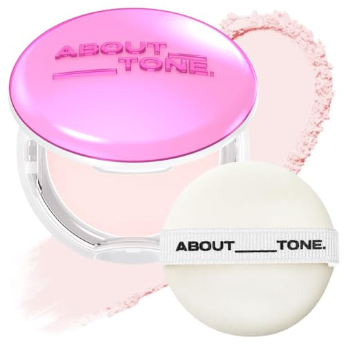 ABOUT TONE Powder Pact - Pressed Powder Compact with Mirror and Puff Makeup Fixing Setting Natural Blur Semi-Matte Finish Transparent Face Tone-Up Oil & Sebum Control Vegan (GLOW POWDER PACT)