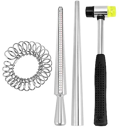QWORK® 4 Stück Ringgrößenwerkzeug, Ringmesser Messen, Gummihammer, Werkzeug zur Ringherstellung
