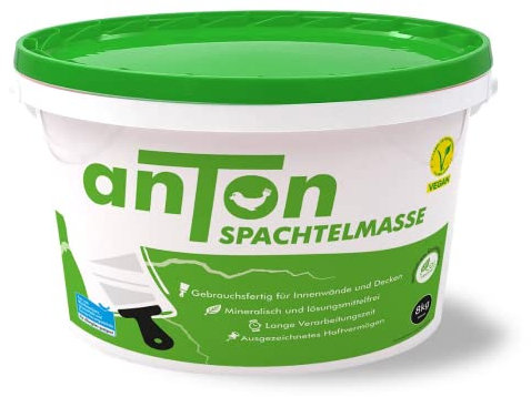 Anton Spachtel- Ausgleichsmasse 8kg | Weiß | Loch- und Rissfüller für Wände Innen | ausbessern | neutralisiert Schimmel | schleifbar | haftet sofort | direkte Verarbeitung & kein anmischen | 80-90m²