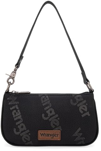 Wrangler Printing Shoulder Bags for Women Cluth Tote Handbag 90s Retro Hobo Purses Top-Handle Underarm Handbag WG113-001BK