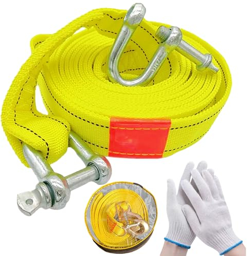 Abschleppseil,4 Meter 5 Tonnen Abschleppseil,Abschleppseil mit 2 Handschuhen,mit 2 Sicherheits-U-förmigen Ringhaken,mit Aufbewahrungstasche