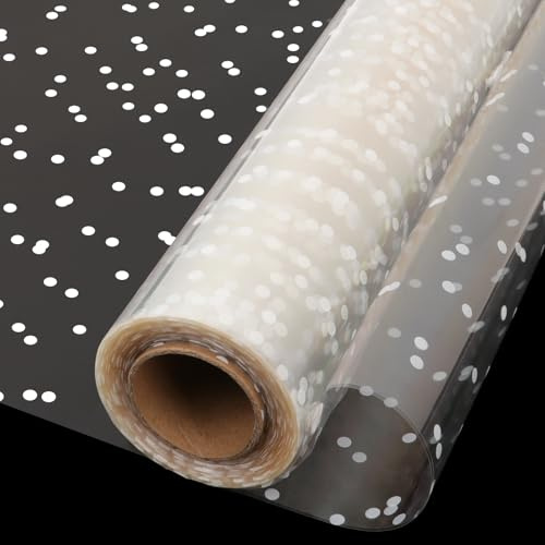 80CM Cellophane Wrap White Dot Wrapping Paper Roll,Wide 80CM x Long 30M Folded Florist Gift Wrappings for Christmas Birthday Gifts Hampers Easter Basket Valentines Day Flowers Crafts Packing Supplies