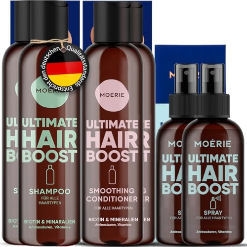 Moerie Mineral Shampoo and Conditioner Plus Hair Growth Spray Set – Ultimate Hair Care Pack – For Longer, Thicker, Fuller Hair - Volumizing Hair Care Products – Paraben & Silicone Free - Double Set
