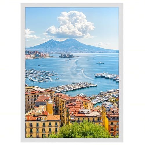 Sicignano | Cornice Moderna in Vetro Acrilico con Pannello MDF Robusto - Portafoto da Parete per Foto Quadri Poster Documenti Diploma Laurea (Bianco, 50x70 cm)