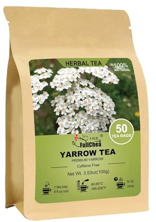 FullChea - Yarrow Tea Bags, 50 Count, 2g/bag - Premium Yarrow Herb - Non-GMO - Caffeine-free - Aid Digestion & Boost Immunity