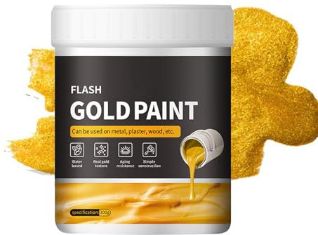 Flytande gyllene färg – dekorativ metallfinish, hantverksfärg baserad på vattenmålning flytande bladguld med snabb torkning, 300 g, glänsande guldbeläggning för möbler, , trä, PR