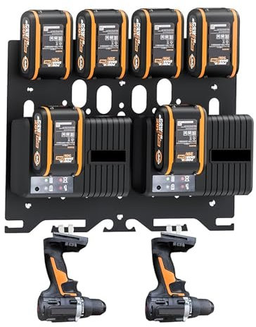 3in1 Wandhalterung für Worx Ladegeräte und 20V Akku, AkkuHalter aus Metall, Akku-Bohrmaschine WorxAkku Halterung, Akkuhalter Batterie Halter Aufbewahrung für WA3551 WX372 WA3867 3880 3883 WA3860