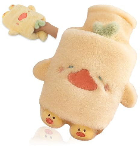 Lvjkes Bolsa de agua caliente de 1 litro para niños con funda, dulce peluche termo animales, para la limpieza, extraíble, a prueba de explosiones y a prueba de fugas, para niños y adultos (pato